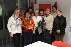 v.l.n.r.: Cristina Lange, Ellen Glaab-Göls, Britta Rothman, Anita Peffgen-Dreikorn, Martina Fehlner (MdL), Evelyn Marramá, Inge Schnieders, Barbara Kuchenbuch, Brigitte Reinl-Braun