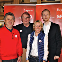 Politischer Aschermittwoch 2017: von links: Dieter Trageser (2.BM von Stockstadt), Rudolf Hepf, Martina Fehlner, Alexander Mosca Spatz